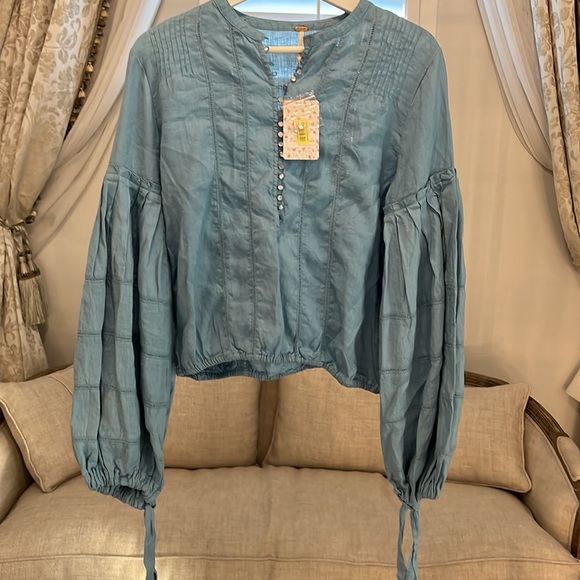 FREE PEOPLE 💯 linen balloon blouse size SP - Picture 5 of 16